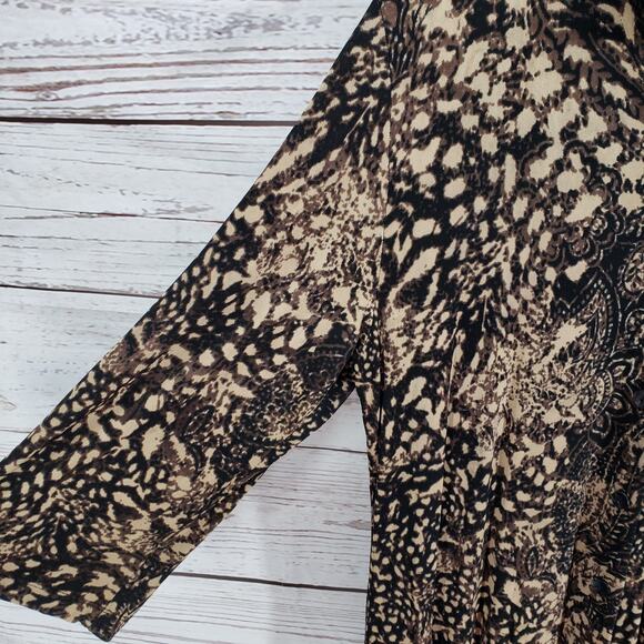 Chico's Travelers Brown Paisley Slinky Button Front Long Sleeve Dress Size 3 - Picture 6 of 13